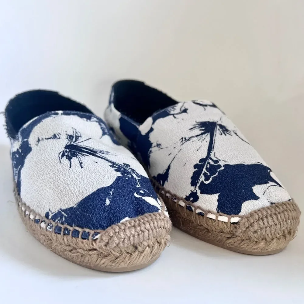 Saint Laurent Hibiscus Espadrille Flat Blue EU 37 NEW MSRP $375